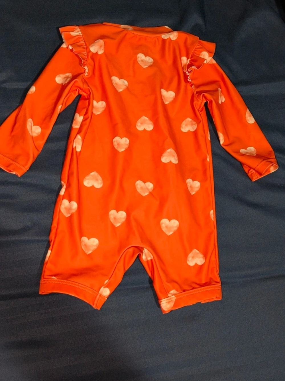 Carter's Orange Heart-Print One-Piece Swim Suit with Ruffle Shoulders